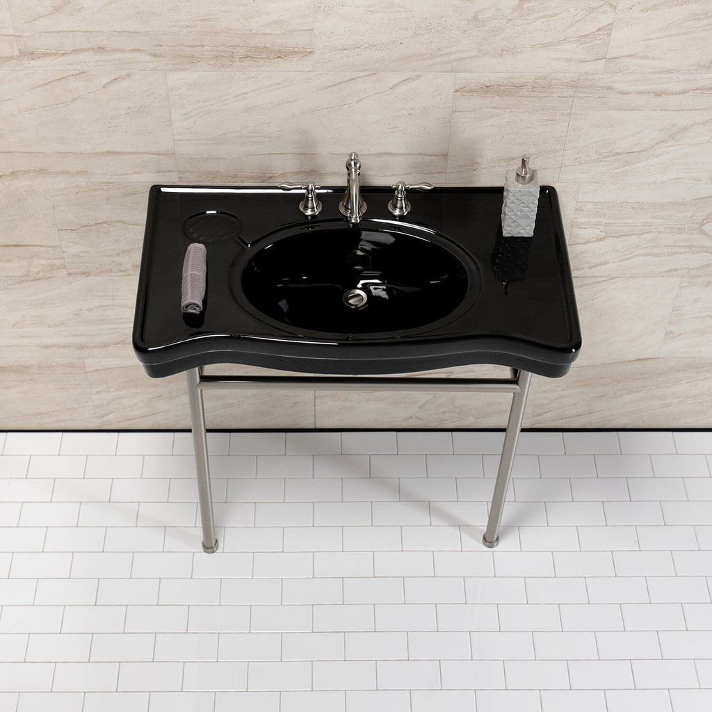 Bristol 36-Inch Ceramic Console Sink with Stainless Steel Legs (8-Inch, 3-Hole)