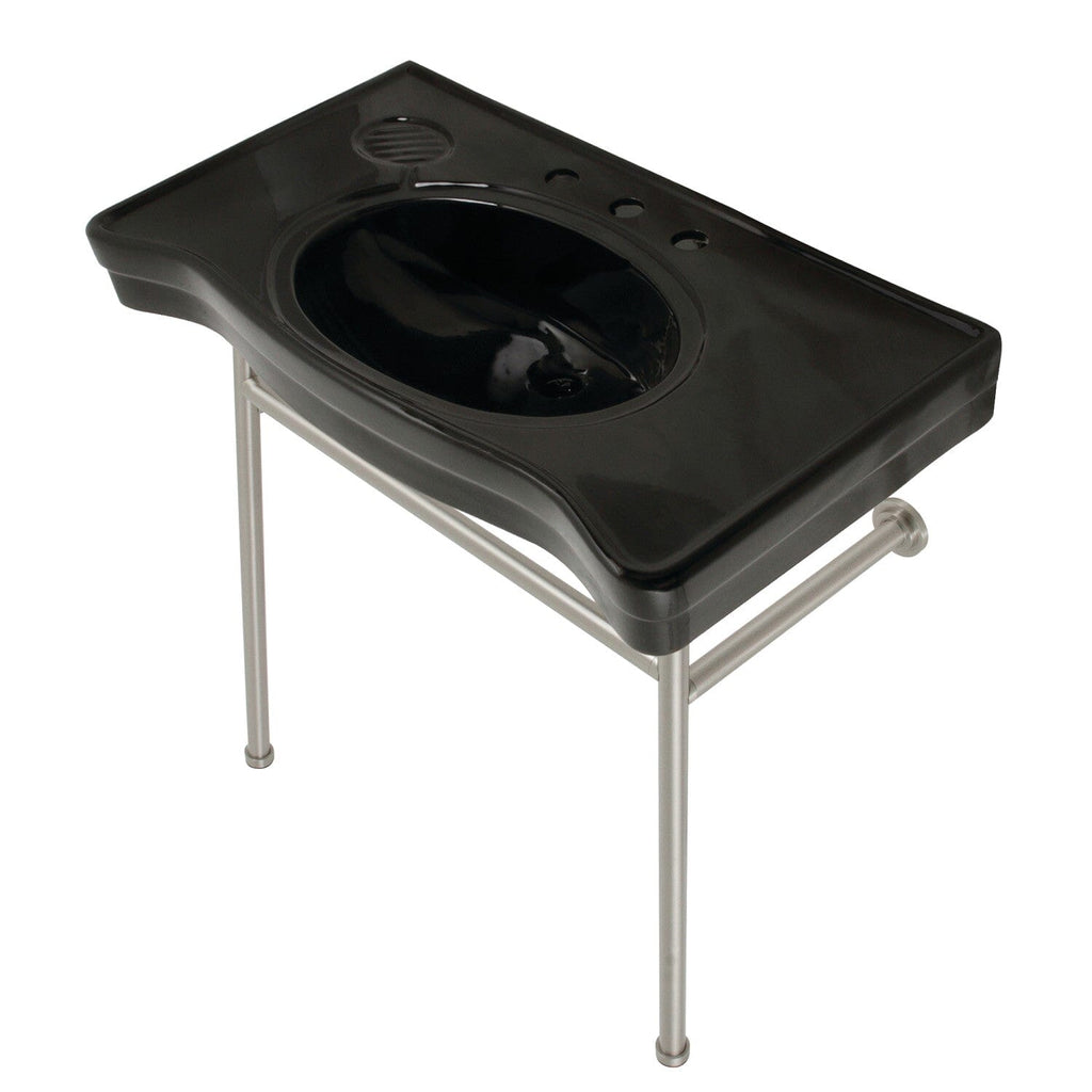 Bristol 36-Inch Ceramic Console Sink with Stainless Steel Legs (8-Inch, 3-Hole)