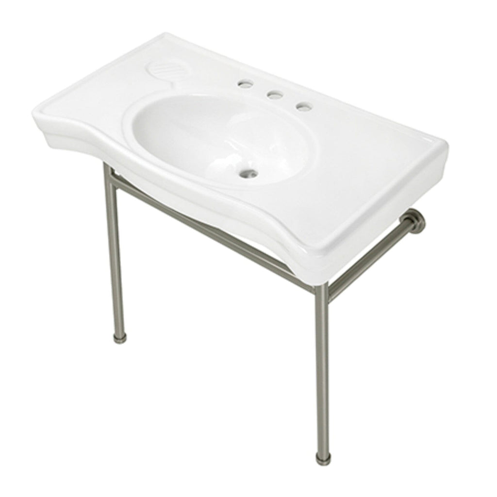 Bristol 36-Inch Ceramic Console Sink with Stainless Steel Legs (8-Inch, 3-Hole)