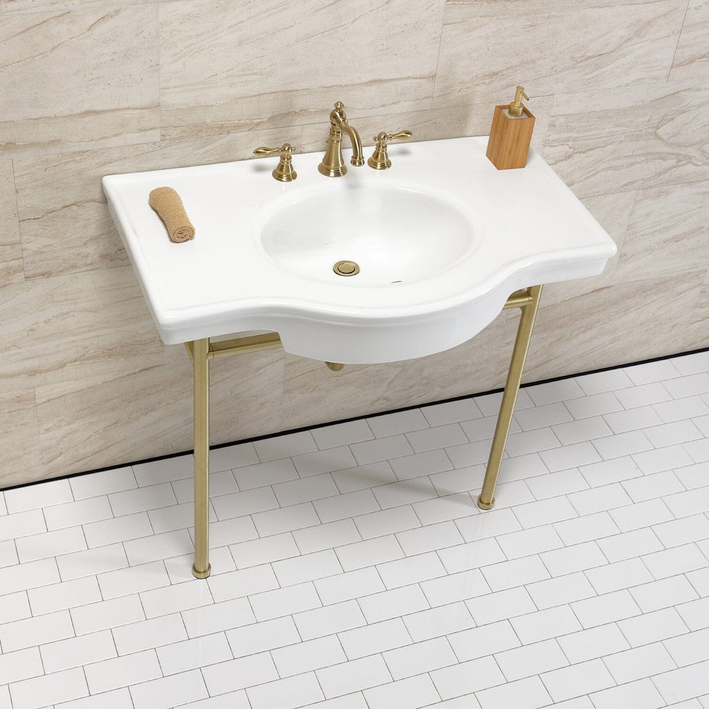 Manchester 37-Inch Ceramic Console Sink with Stainless Steel Legs (8-Inch, 3-Hole)