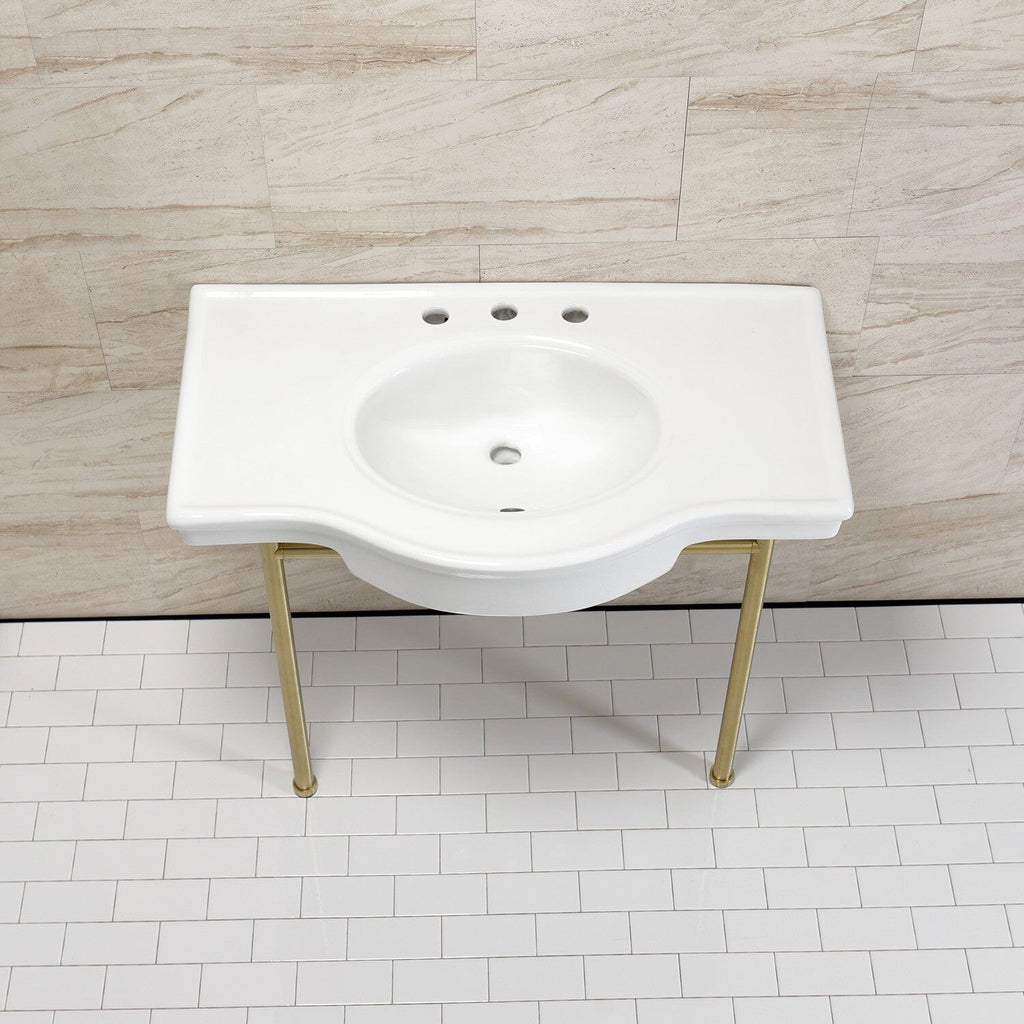 Manchester 37-Inch Ceramic Console Sink with Stainless Steel Legs (8-Inch, 3-Hole)