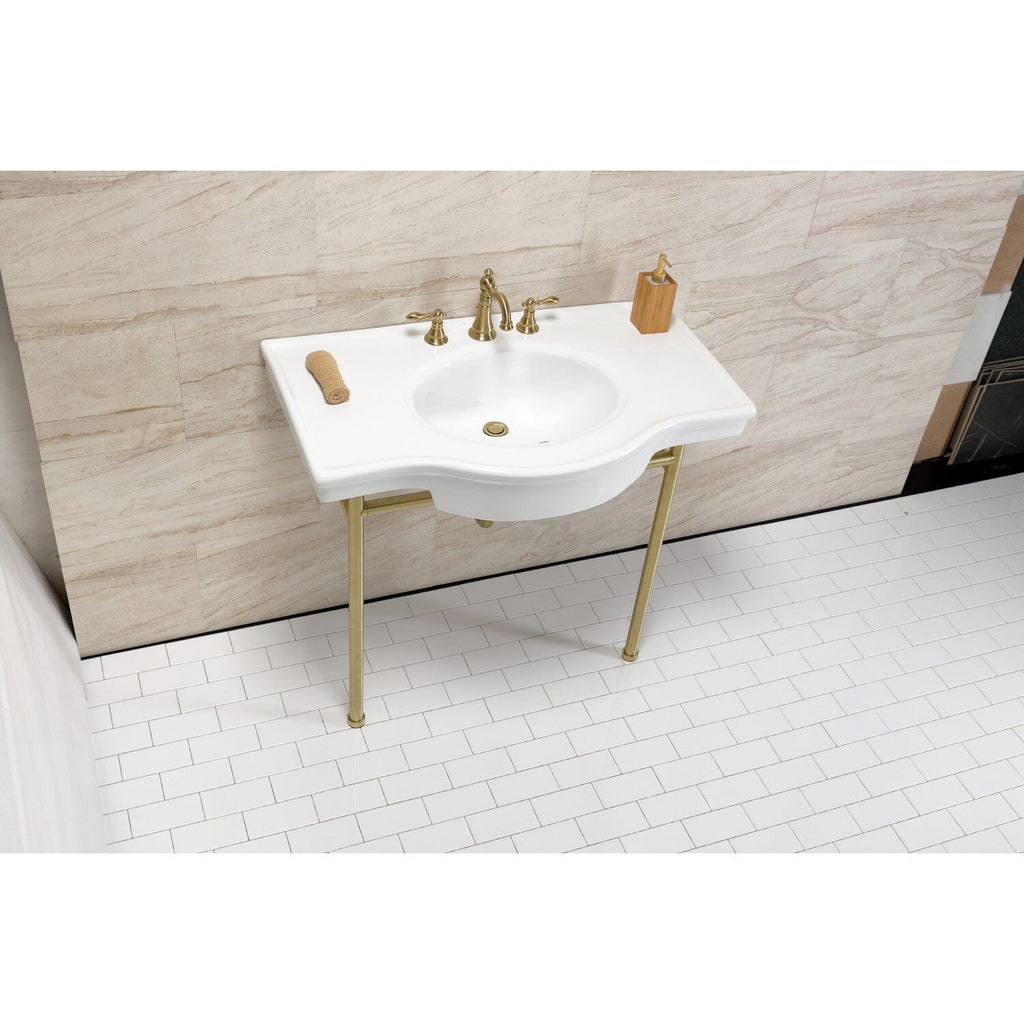 Manchester 37-Inch Ceramic Console Sink with Stainless Steel Legs (8-Inch, 3-Hole)