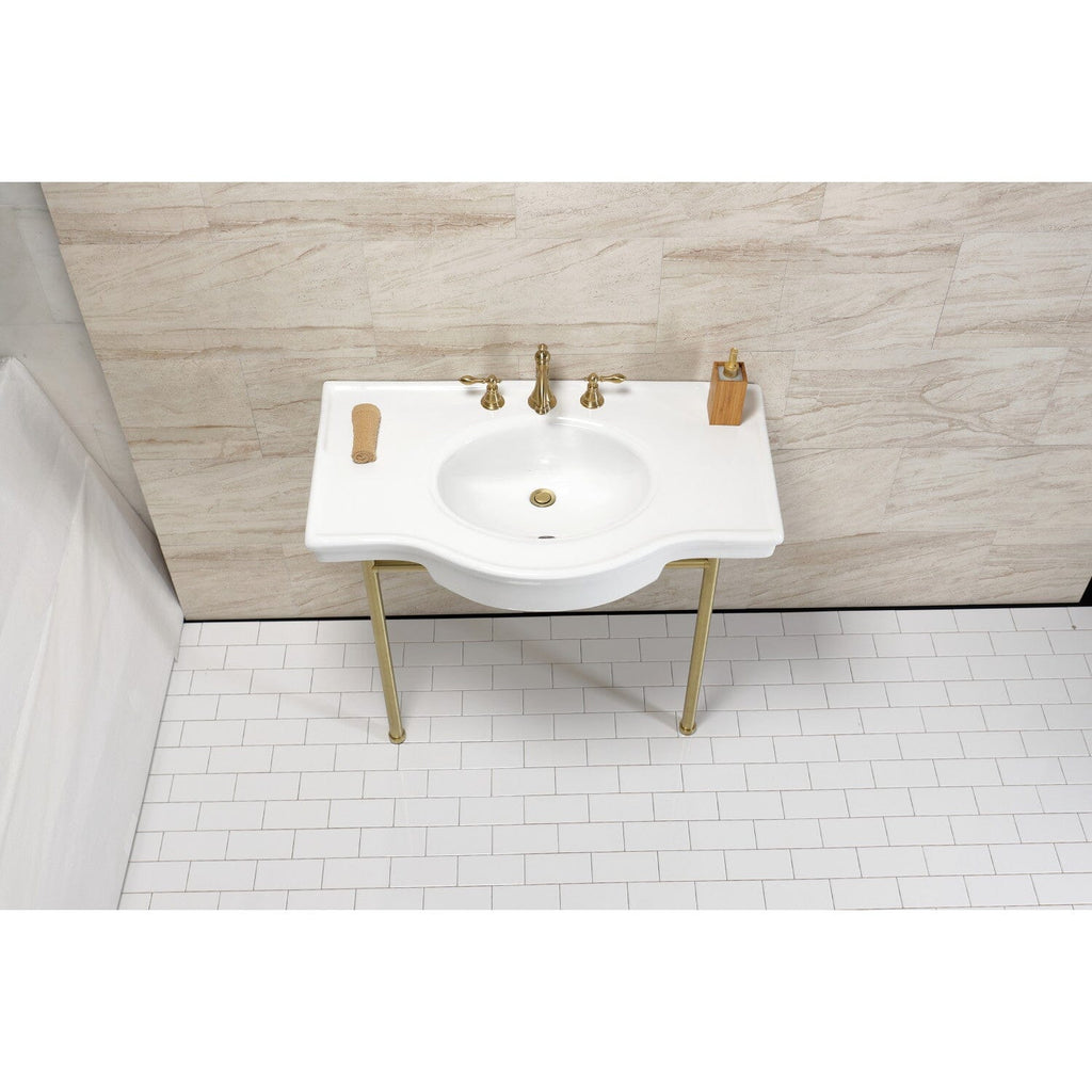 Manchester 37-Inch Ceramic Console Sink with Stainless Steel Legs (8-Inch, 3-Hole)
