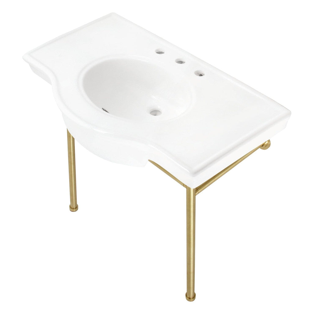 Manchester 37-Inch Ceramic Console Sink with Stainless Steel Legs (8-Inch, 3-Hole)