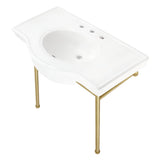 Manchester 37-Inch Ceramic Console Sink with Stainless Steel Legs (8-Inch, 3-Hole)