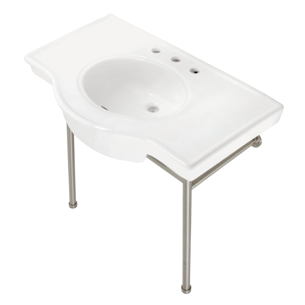 Manchester 37-Inch Ceramic Console Sink with Stainless Steel Legs (8-Inch, 3-Hole)