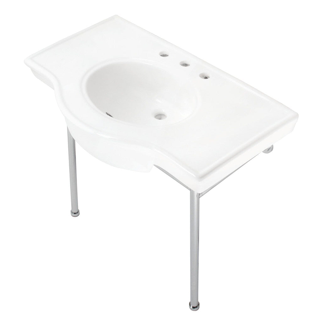 Manchester 37-Inch Ceramic Console Sink with Stainless Steel Legs (8-Inch, 3-Hole)