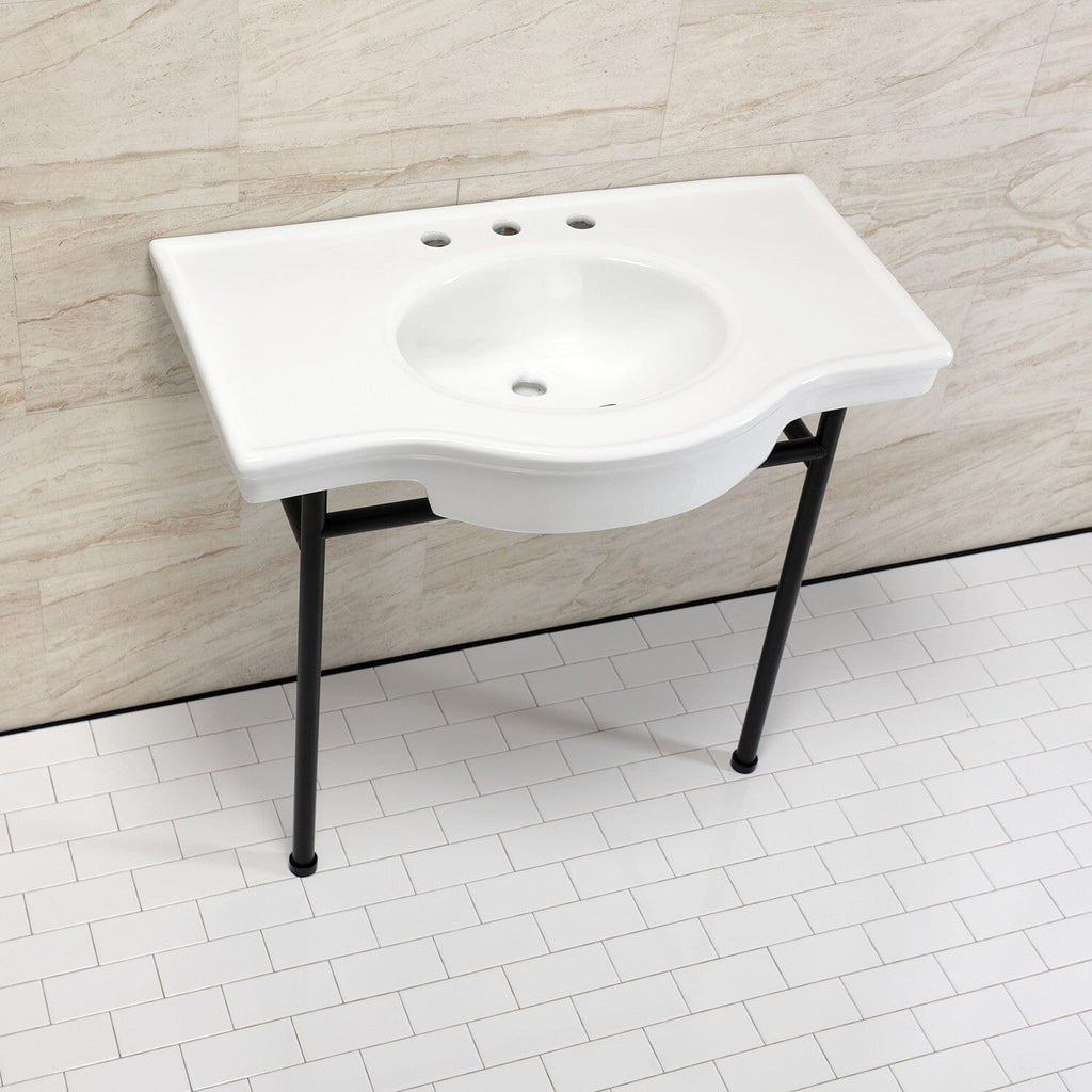 Manchester 37-Inch Ceramic Console Sink with Stainless Steel Legs (8-Inch, 3-Hole)