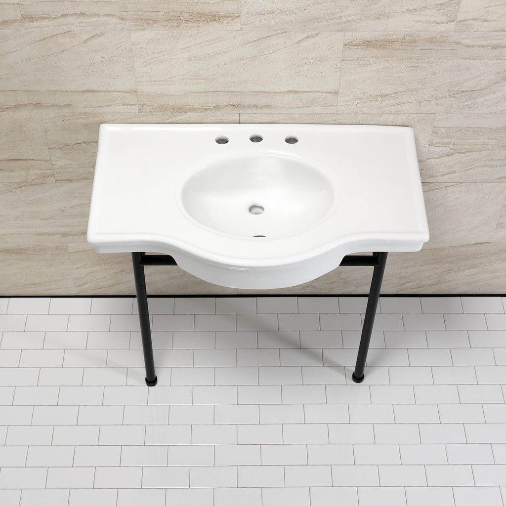 Manchester 37-Inch Ceramic Console Sink with Stainless Steel Legs (8-Inch, 3-Hole)