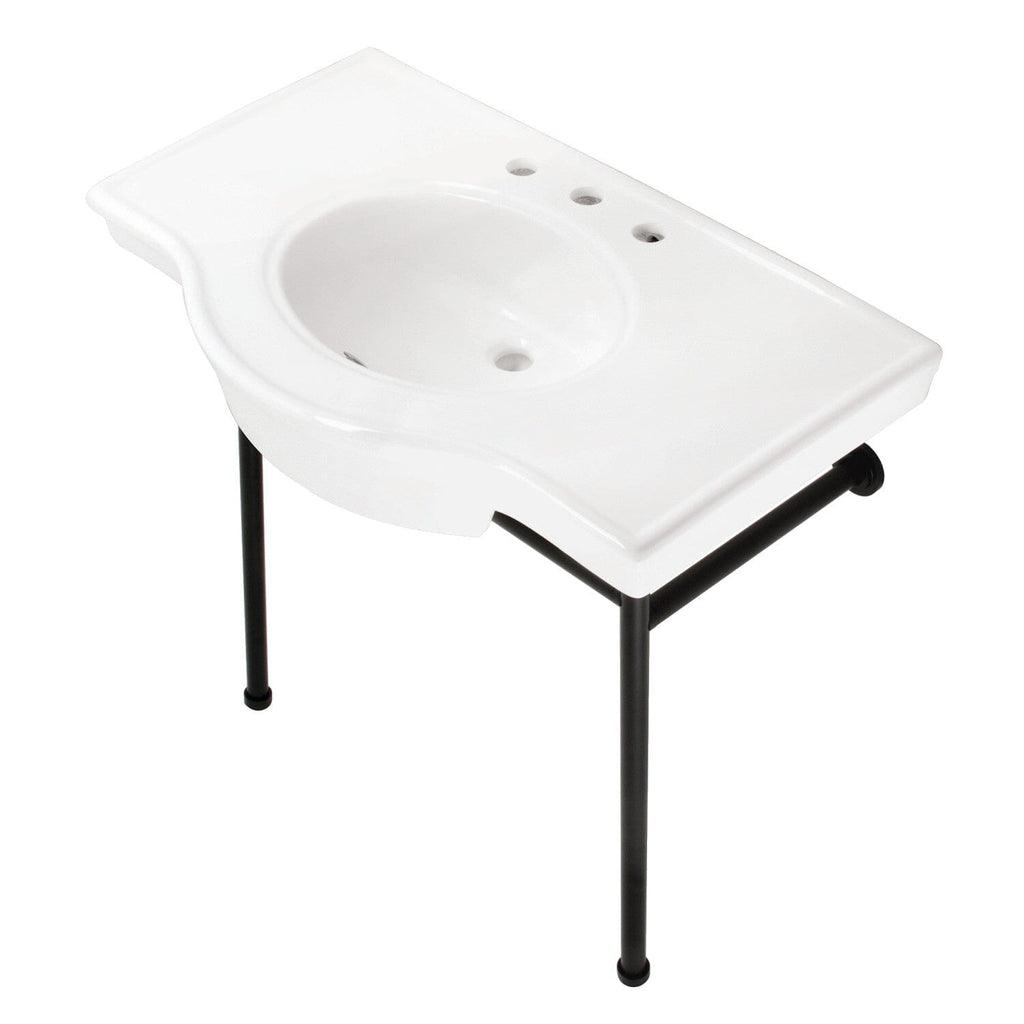 Manchester 37-Inch Ceramic Console Sink with Stainless Steel Legs (8-Inch, 3-Hole)