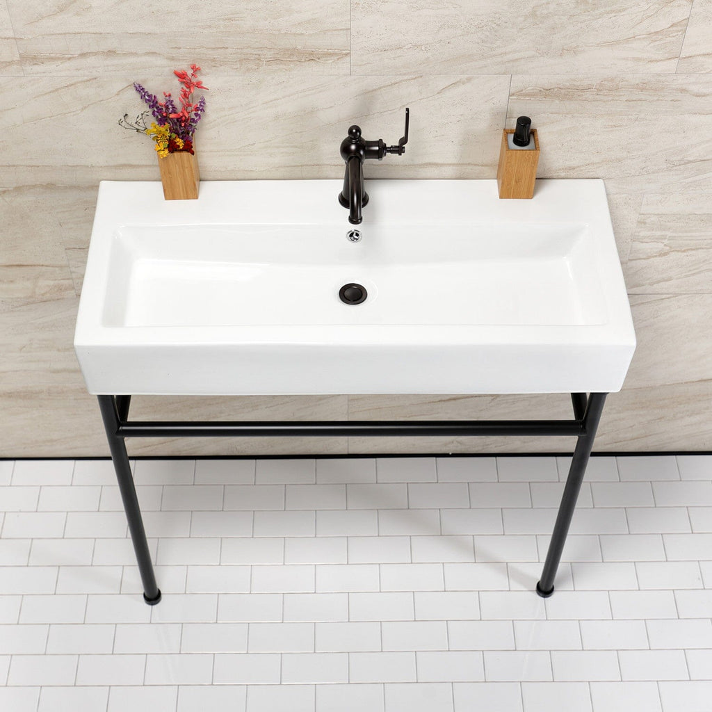 New Haven 39-Inch Porcelain Console Sink with Stainless Steel Legs (1-Hole)