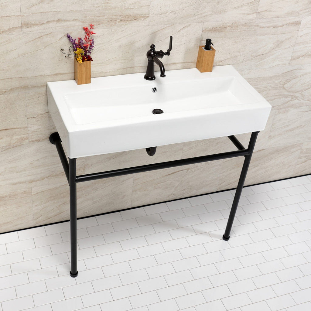 New Haven 39-Inch Porcelain Console Sink with Stainless Steel Legs (1-Hole)