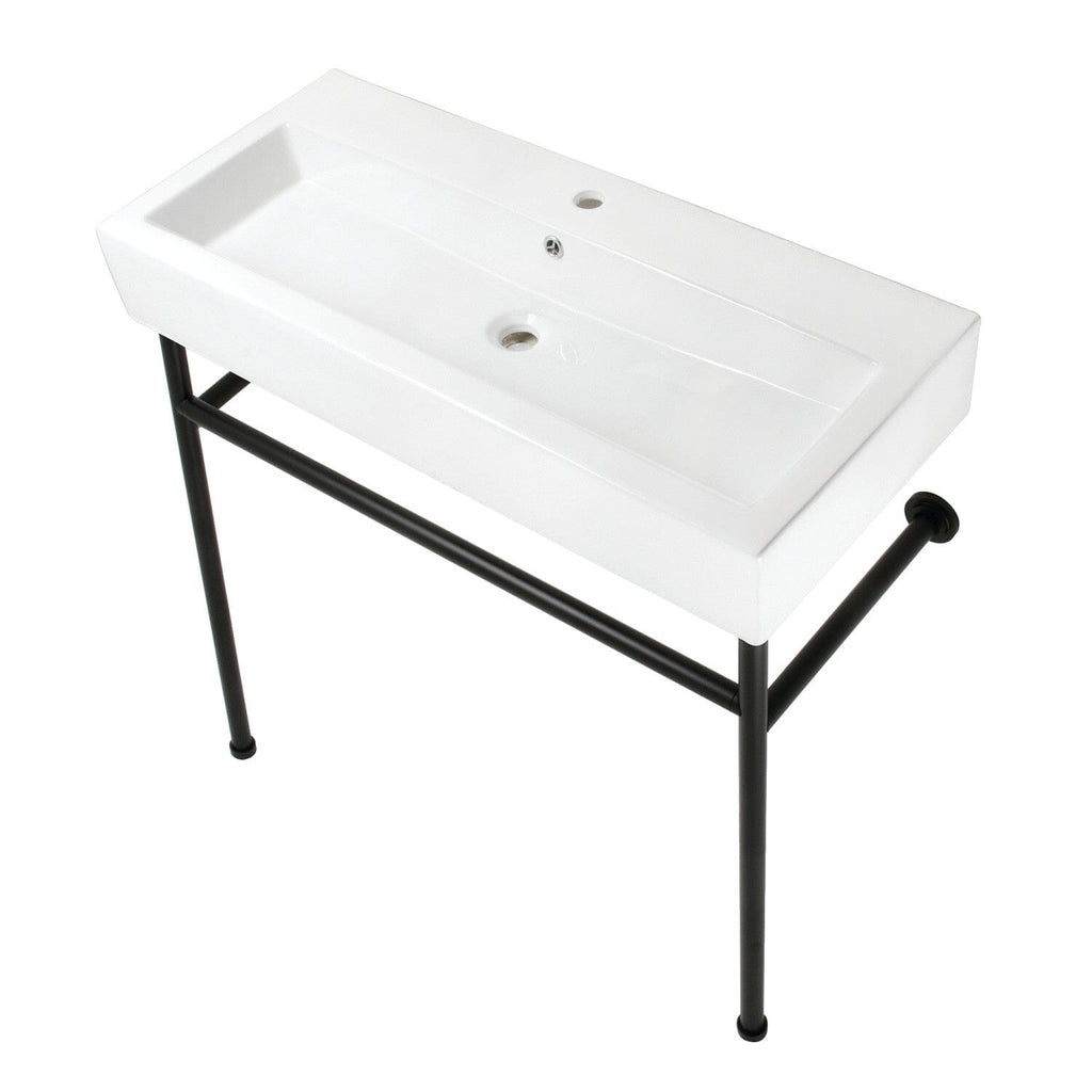 New Haven 39-Inch Porcelain Console Sink with Stainless Steel Legs (1-Hole)
