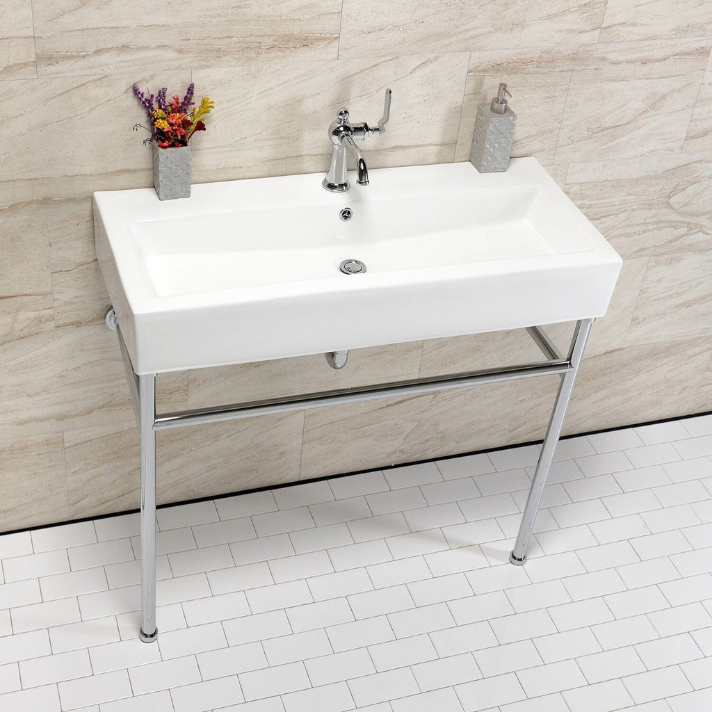 New Haven 39-Inch Porcelain Console Sink with Stainless Steel Legs (1-Hole)