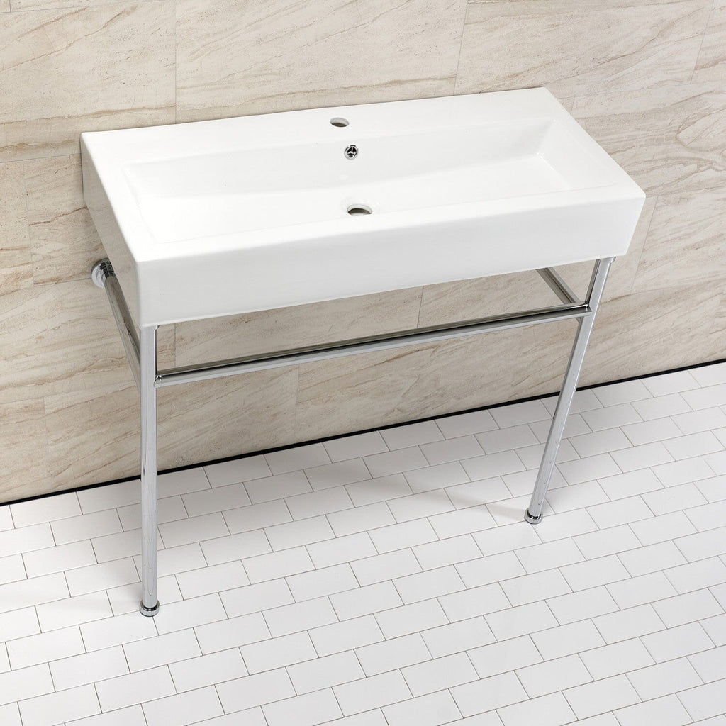 New Haven 39-Inch Porcelain Console Sink with Stainless Steel Legs (1-Hole)
