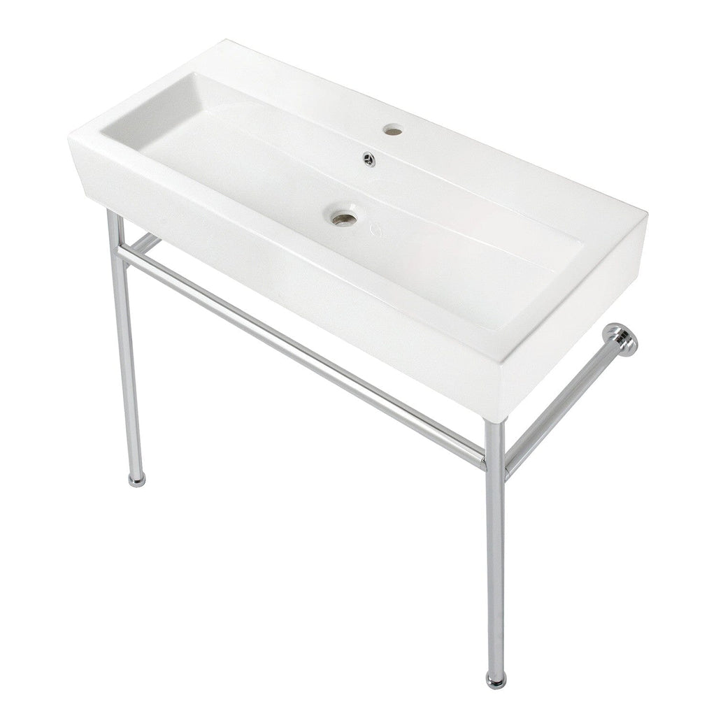 New Haven 39-Inch Porcelain Console Sink with Stainless Steel Legs (1-Hole)