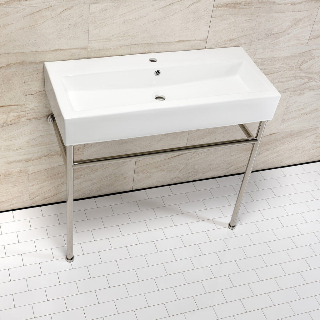 New Haven 39-Inch Porcelain Console Sink with Stainless Steel Legs (1-Hole)