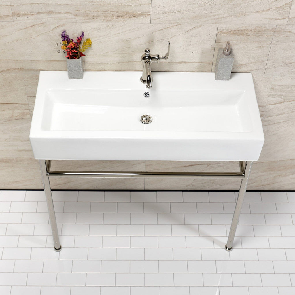 New Haven 39-Inch Porcelain Console Sink with Stainless Steel Legs (1-Hole)
