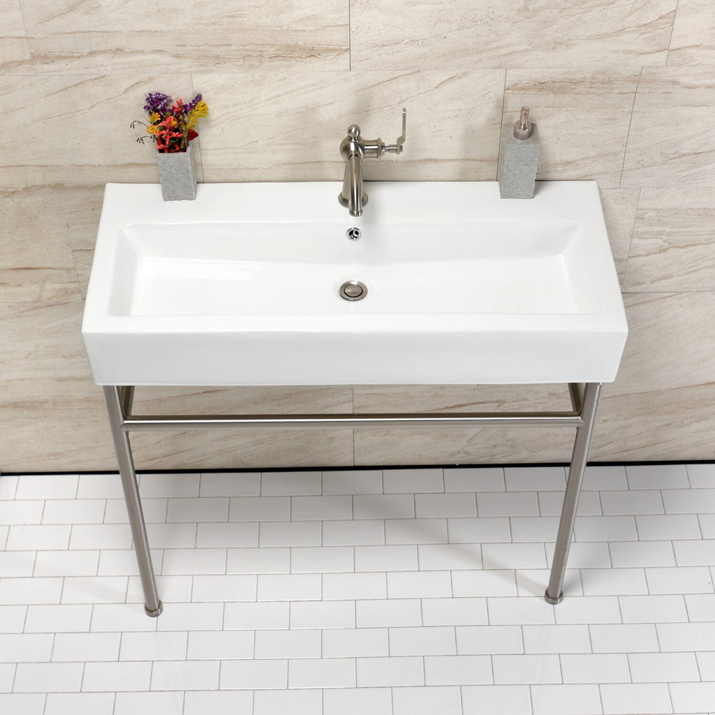 New Haven 39-Inch Porcelain Console Sink with Stainless Steel Legs (1-Hole)