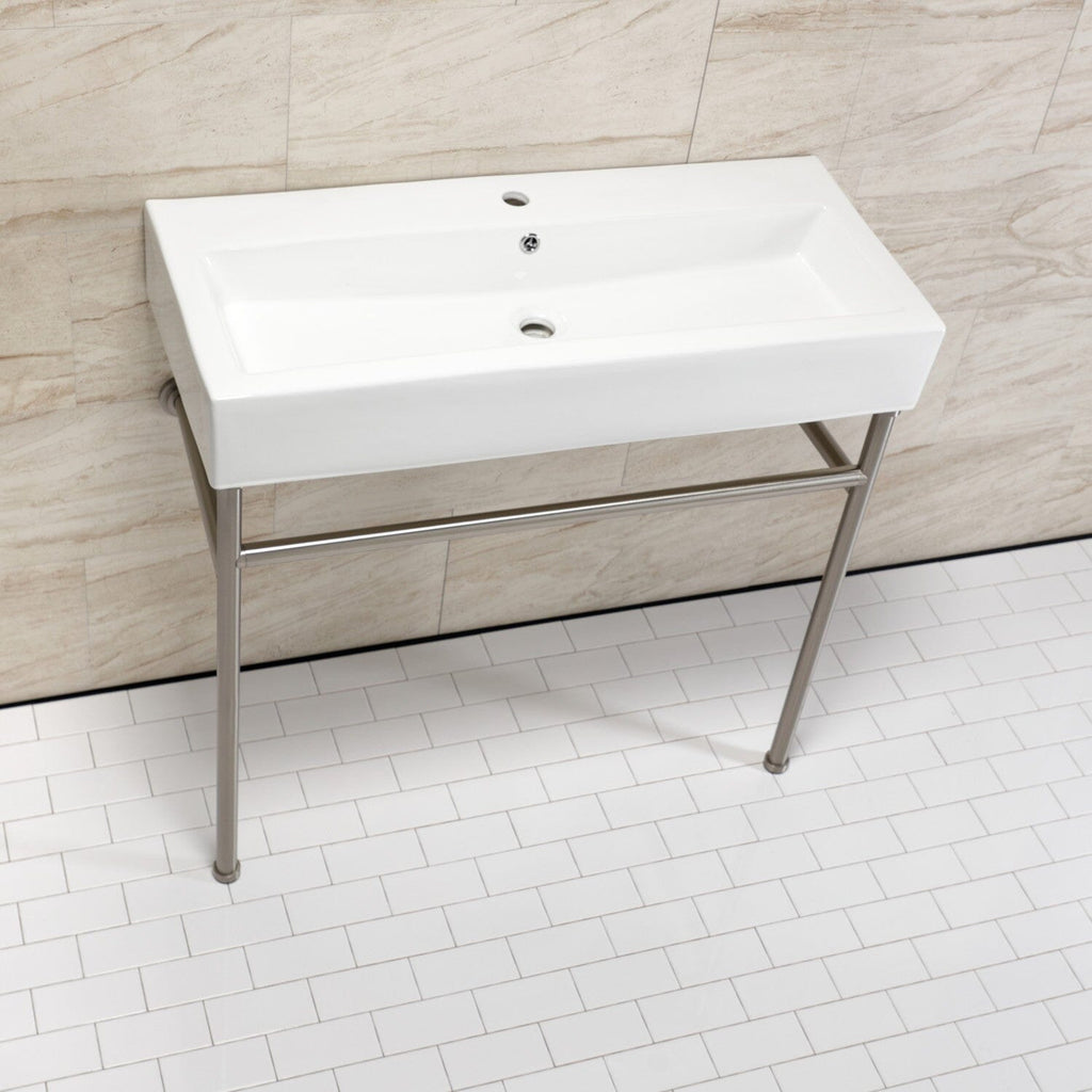 New Haven 39-Inch Porcelain Console Sink with Stainless Steel Legs (1-Hole)