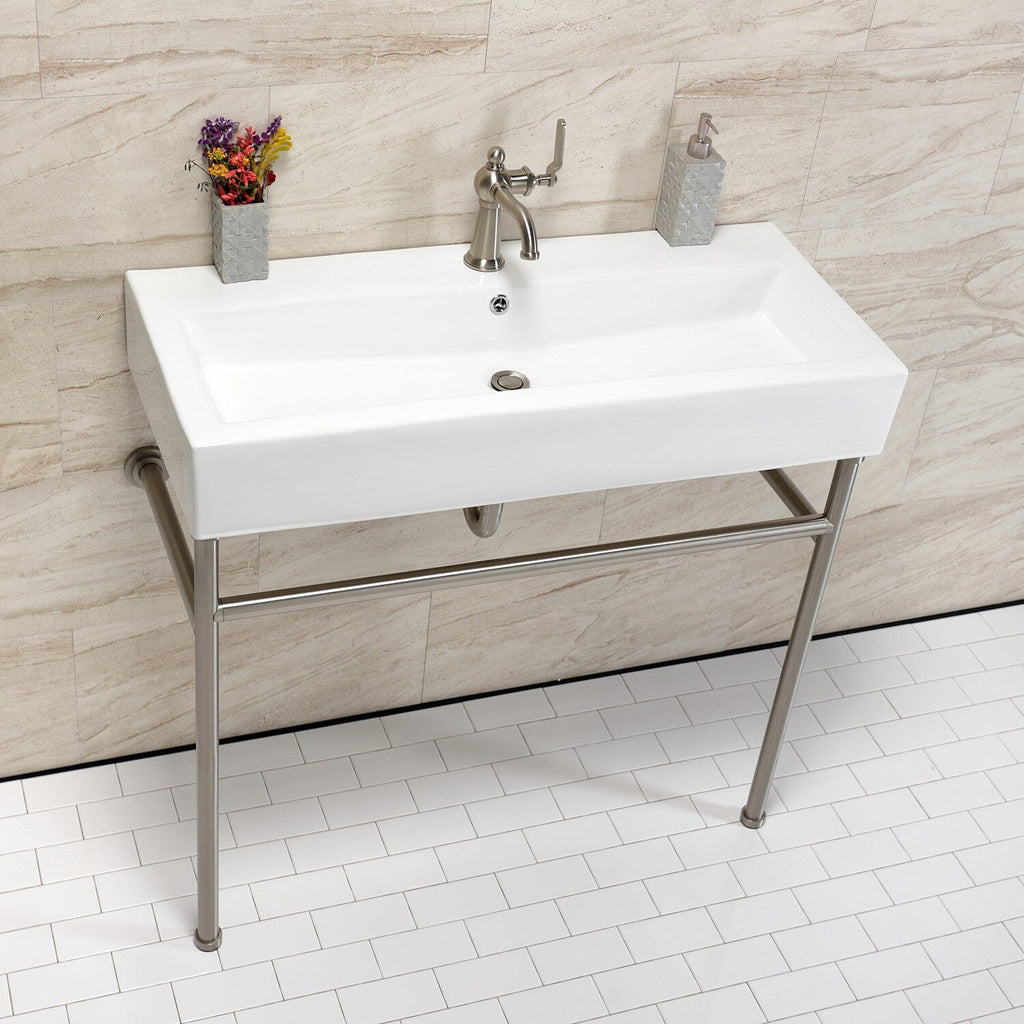New Haven 39-Inch Porcelain Console Sink with Stainless Steel Legs (1-Hole)