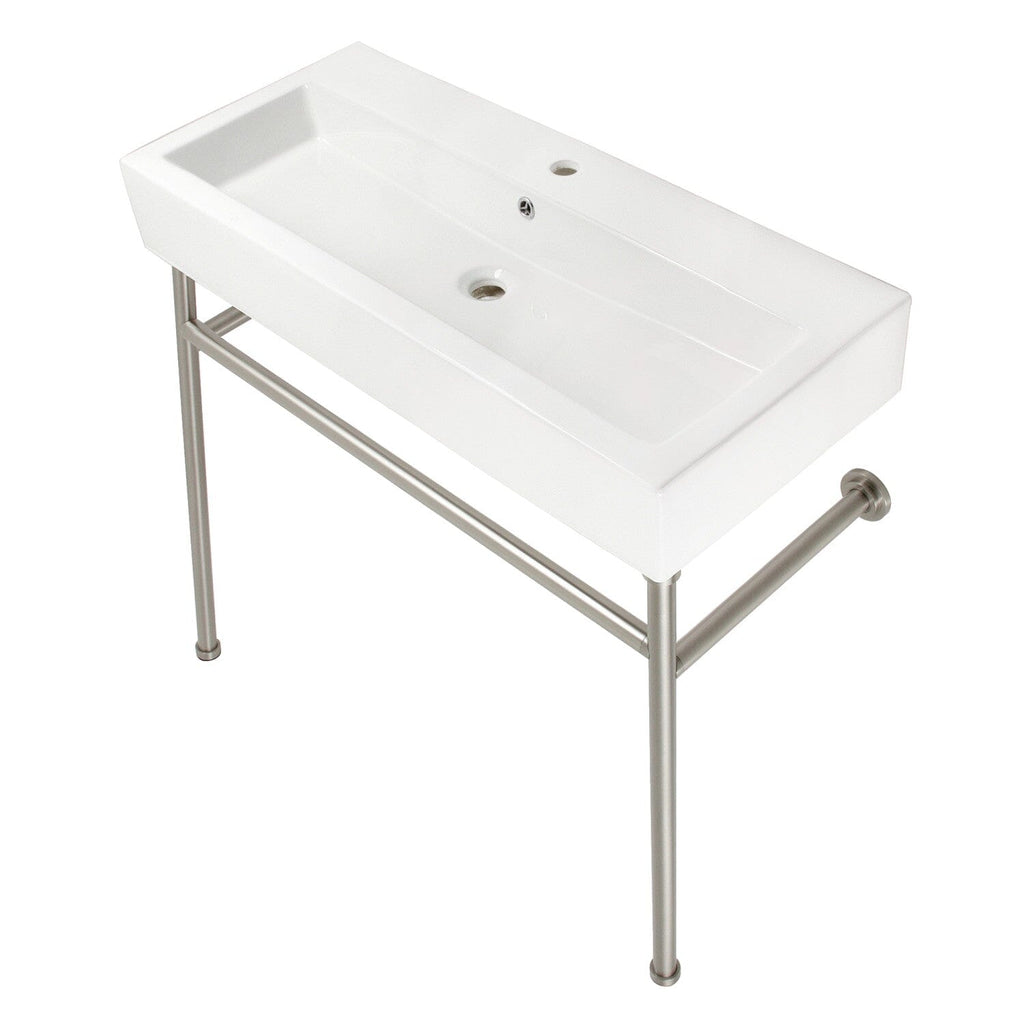 New Haven 39-Inch Porcelain Console Sink with Stainless Steel Legs (1-Hole)
