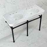 Imperial 47-Inch Ceramic Double Bowl Console Sink with Stainless Steel Legs