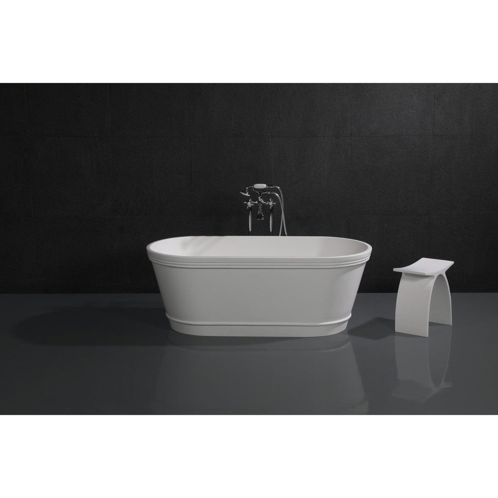 Arcticstone 60-Inch Solid Surface Oval Double Ended Freestanding Tub with Drain
