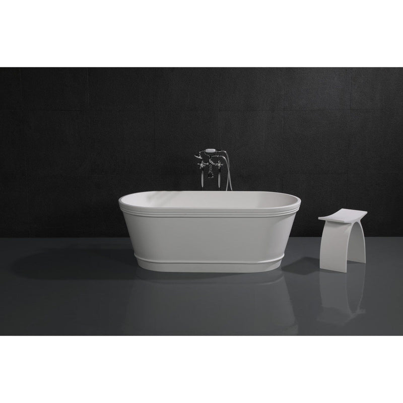 Arcticstone 60-Inch Solid Surface Oval Double Ended Freestanding Tub with Drain