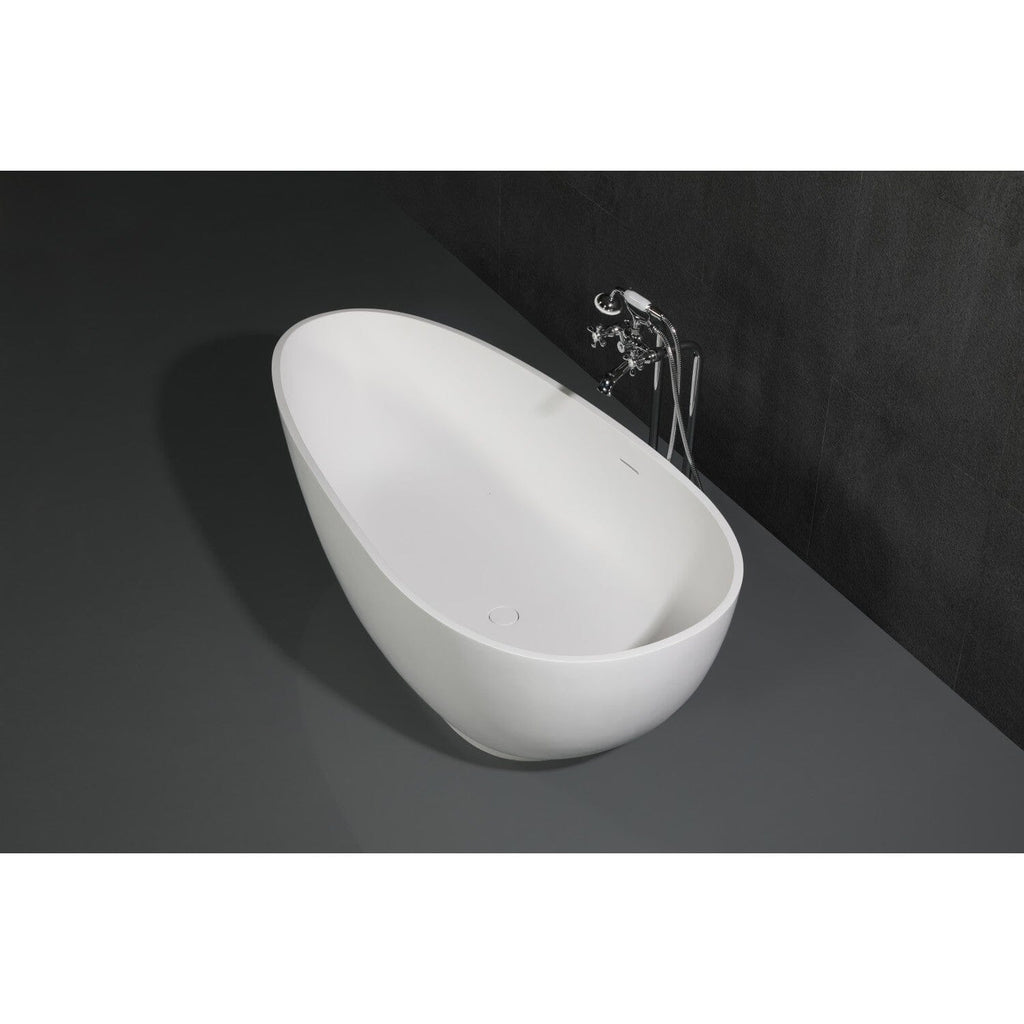 Arcticstone 67-Inch Solid Surface Egg Shaped Double Ended Freestanding Tub with Drain
