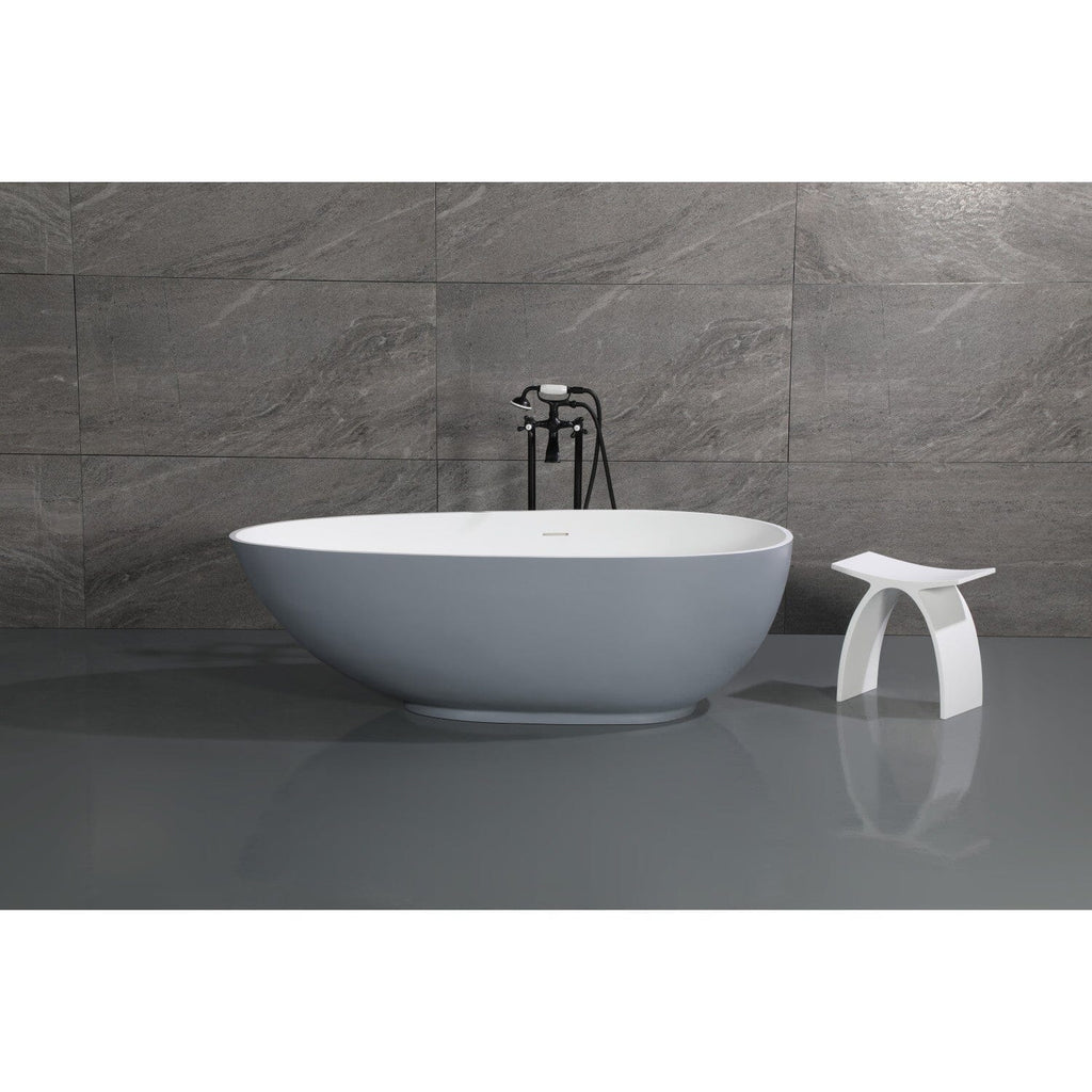Arcticstone 67-Inch Solid Surface Egg Shaped Double Ended Freestanding Tub with Drain
