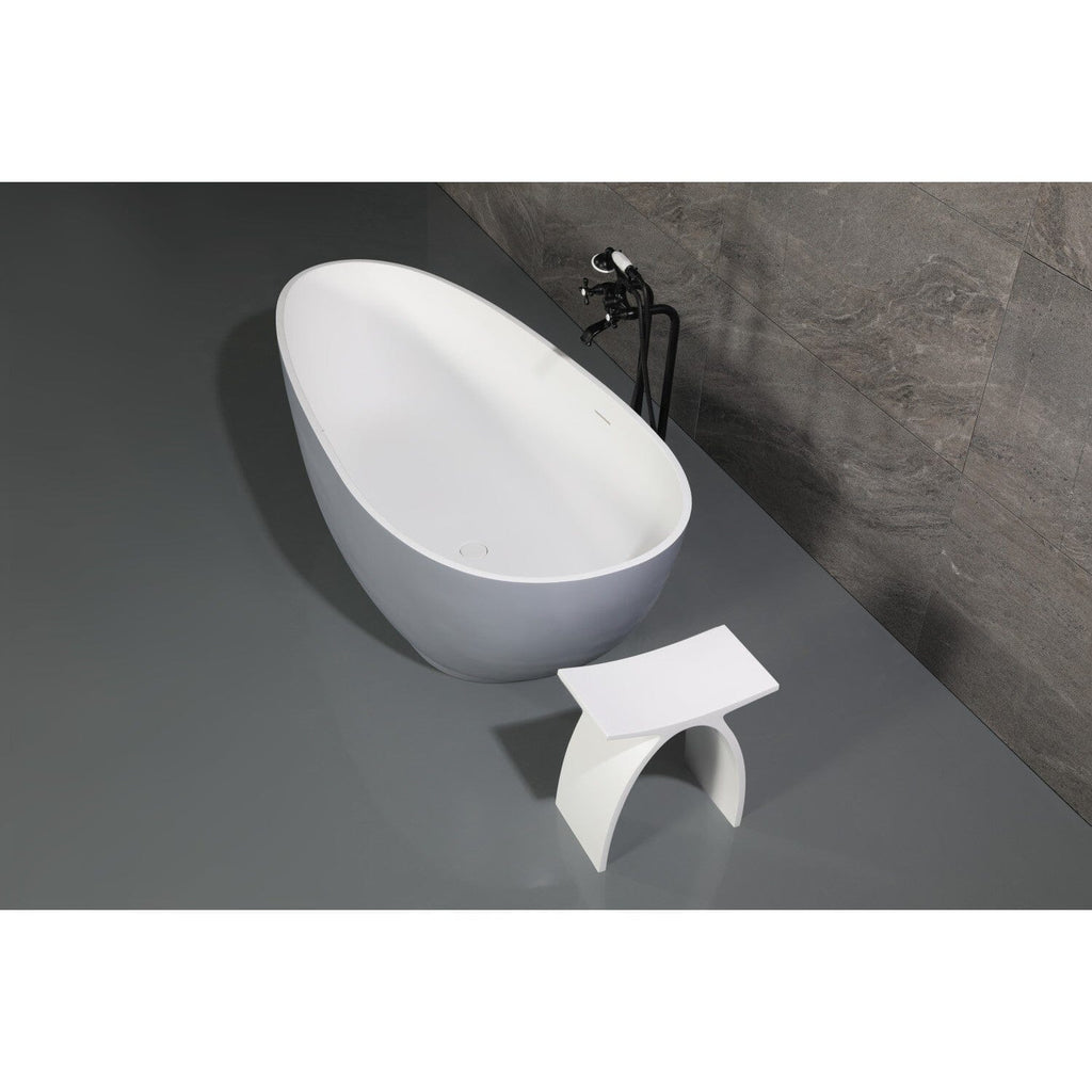 Arcticstone 67-Inch Solid Surface Egg Shaped Double Ended Freestanding Tub with Drain