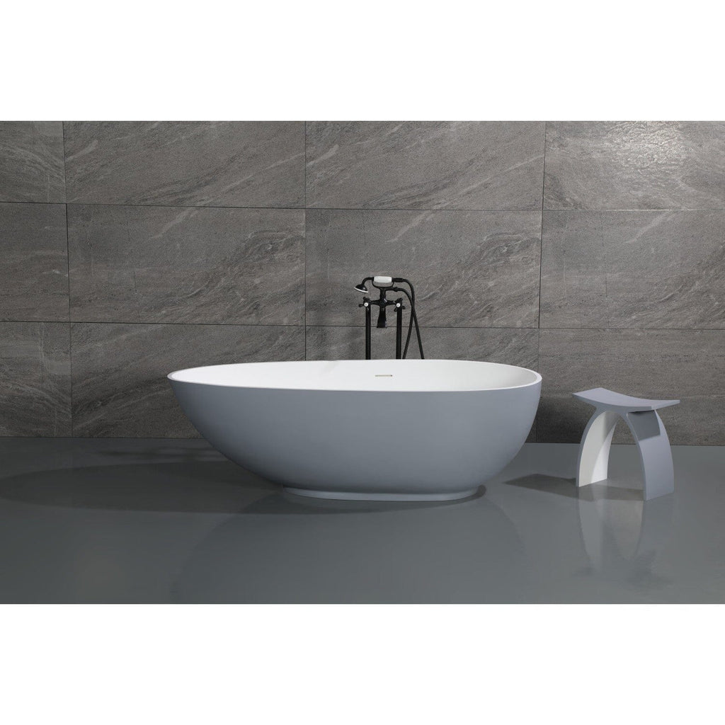 Arcticstone 67-Inch Solid Surface Egg Shaped Double Ended Freestanding Tub with Drain