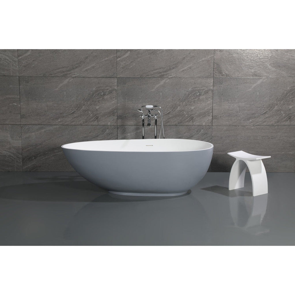 Arcticstone 67-Inch Solid Surface Egg Shaped Double Ended Freestanding Tub with Drain