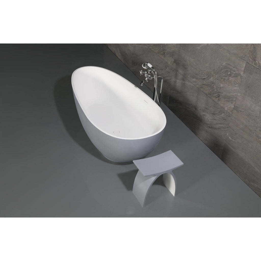 Arcticstone 67-Inch Solid Surface Egg Shaped Double Ended Freestanding Tub with Drain
