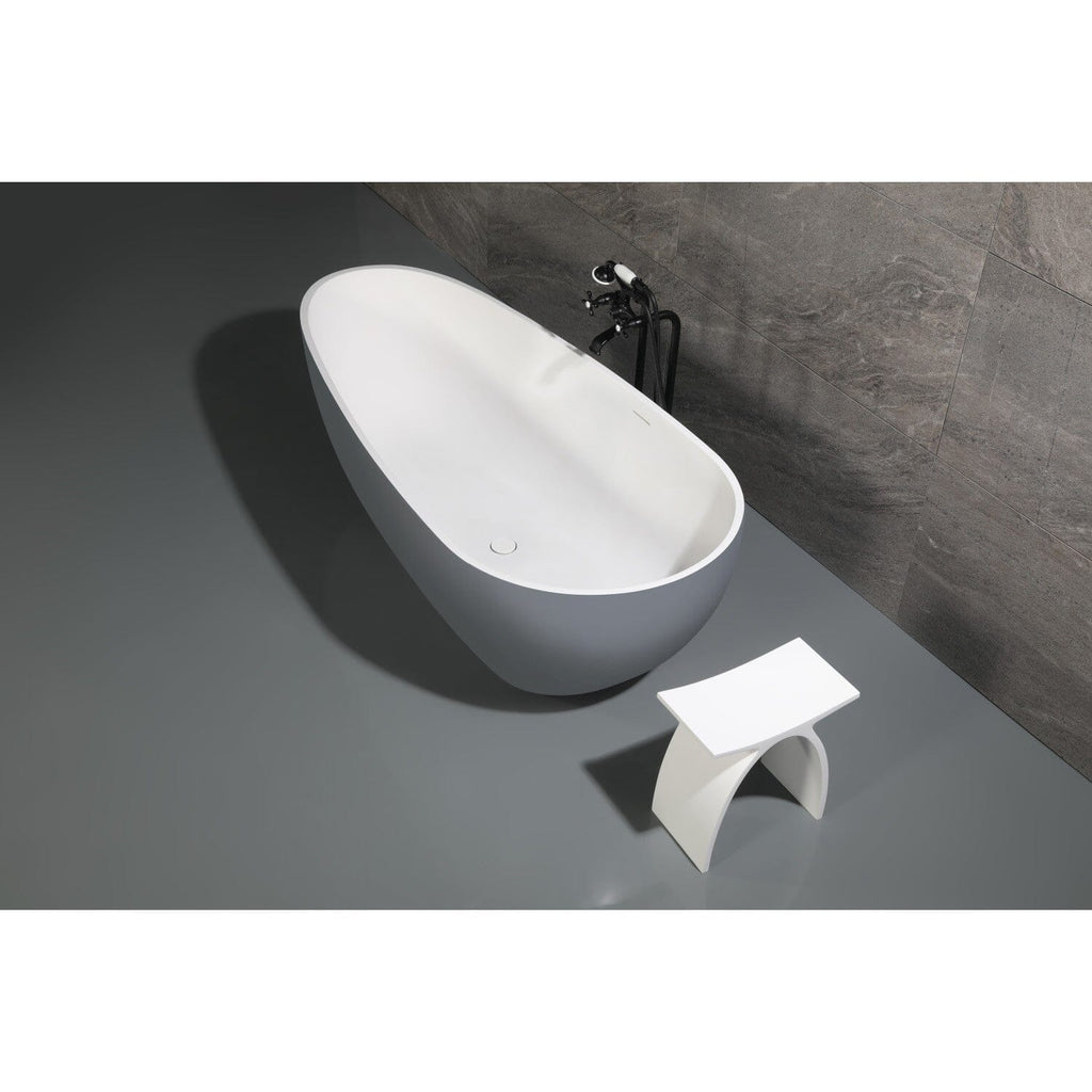 Arcticstone 72-Inch Solid Surface Egg Shaped Double Ended Freestanding Tub with Drain