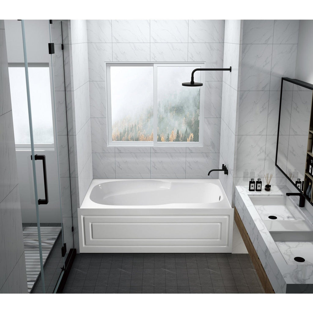 Aqua Eden 60-Inch Acrylic Rectangular 3-Wall Alcove Tub with Armrests and Anti-Skid Surface, Right Hand Drain