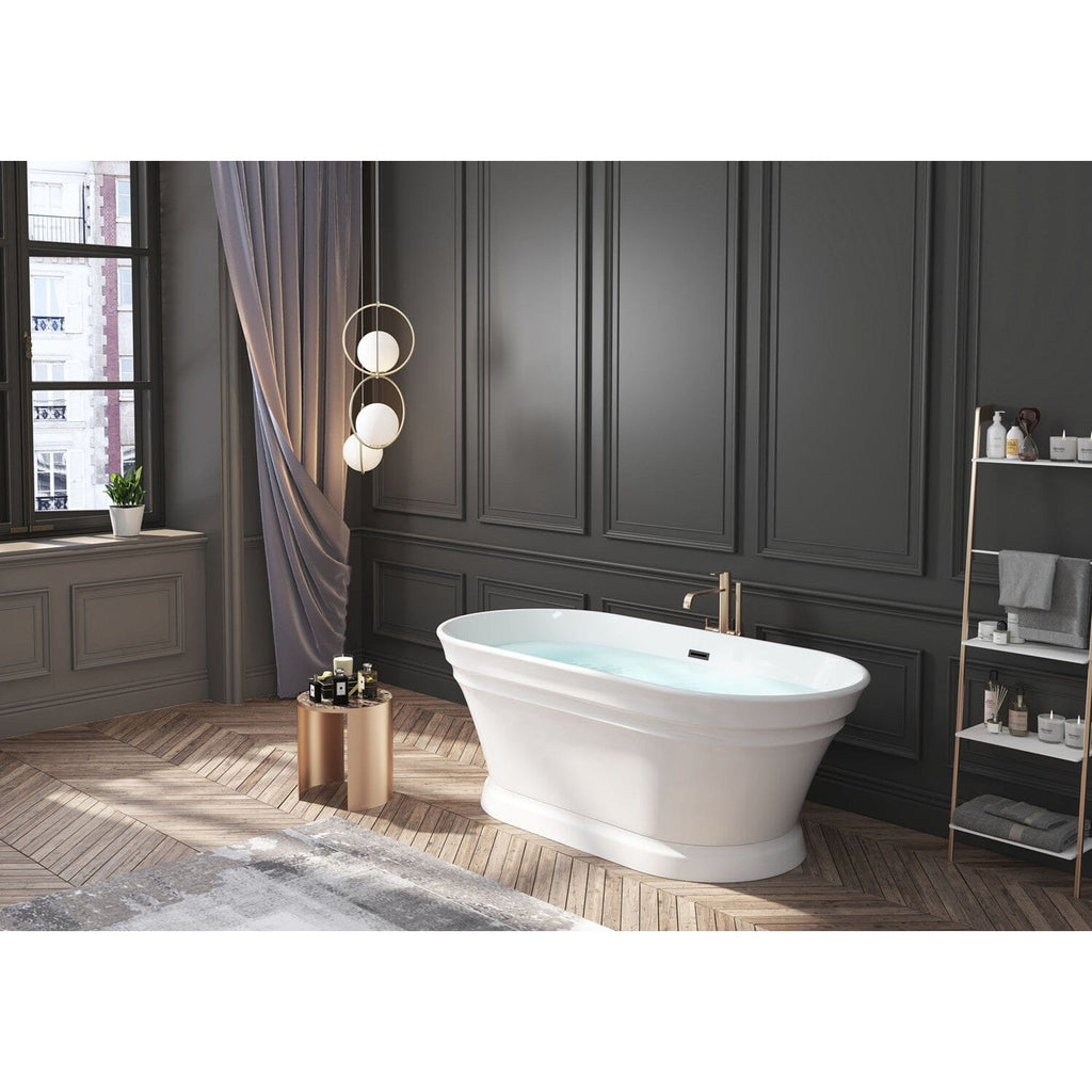 Aqua Eden 67-Inch Acrylic Oval Double Ended Pedestal Tub with Drain (No Faucet Drillings)