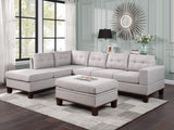 Hilo Light Gray Fabric Reversible Sectional Sofa with Dropdown Armrest, Cupholder, and Storage Ottoman