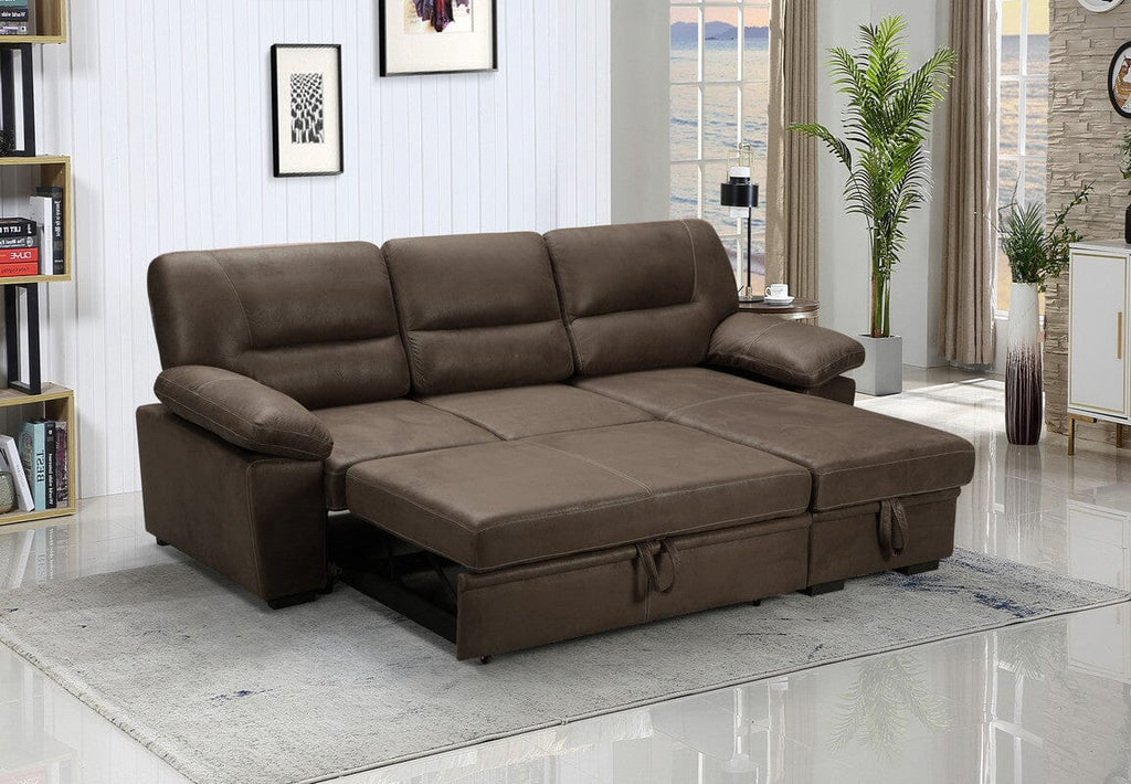 Kipling Saddle Brown Microfiber Reversible Sleeper Sectional Sofa Chaise