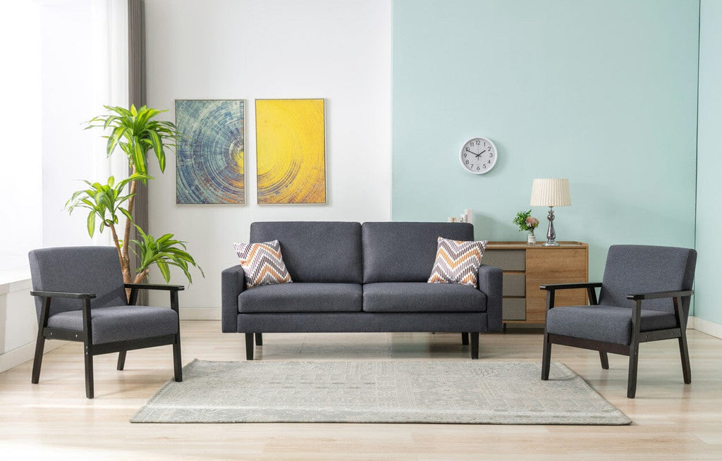 Bahamas Dark Gray Linen Sofa and 2 Chairs with 2 Throw Pillows