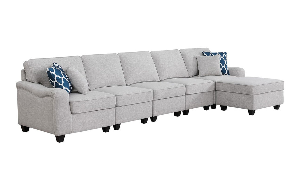 Leo Light Gray Linen 6 Seater Sofa and Ottoman