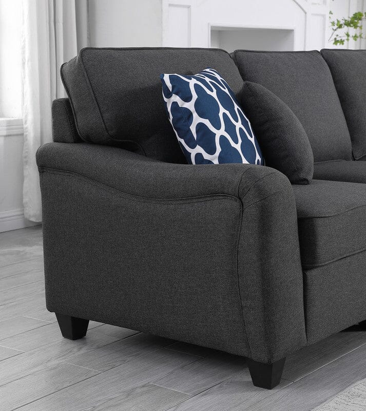 Leo Dark Gray Linen 5 Seater Sofa and Ottoman