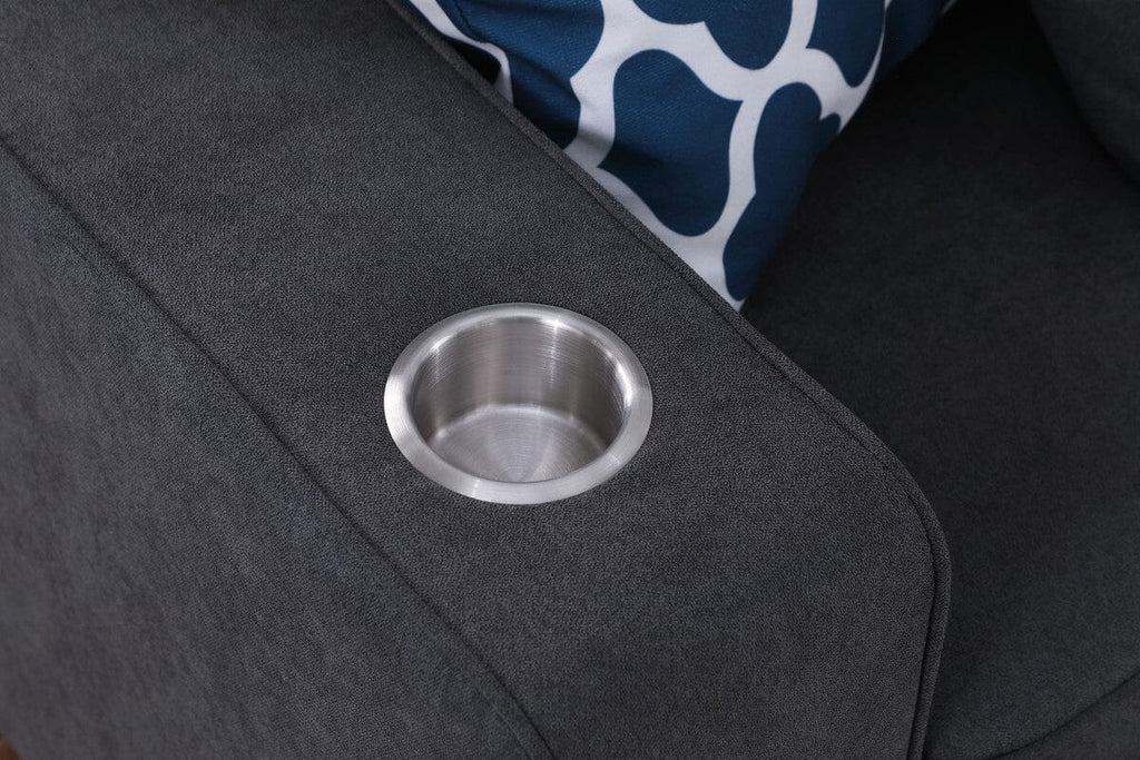 Cooper Stone Gray Woven Fabric 7Pc Reversible L-Shape Sectional Sofa with Ottoman and Cupholder