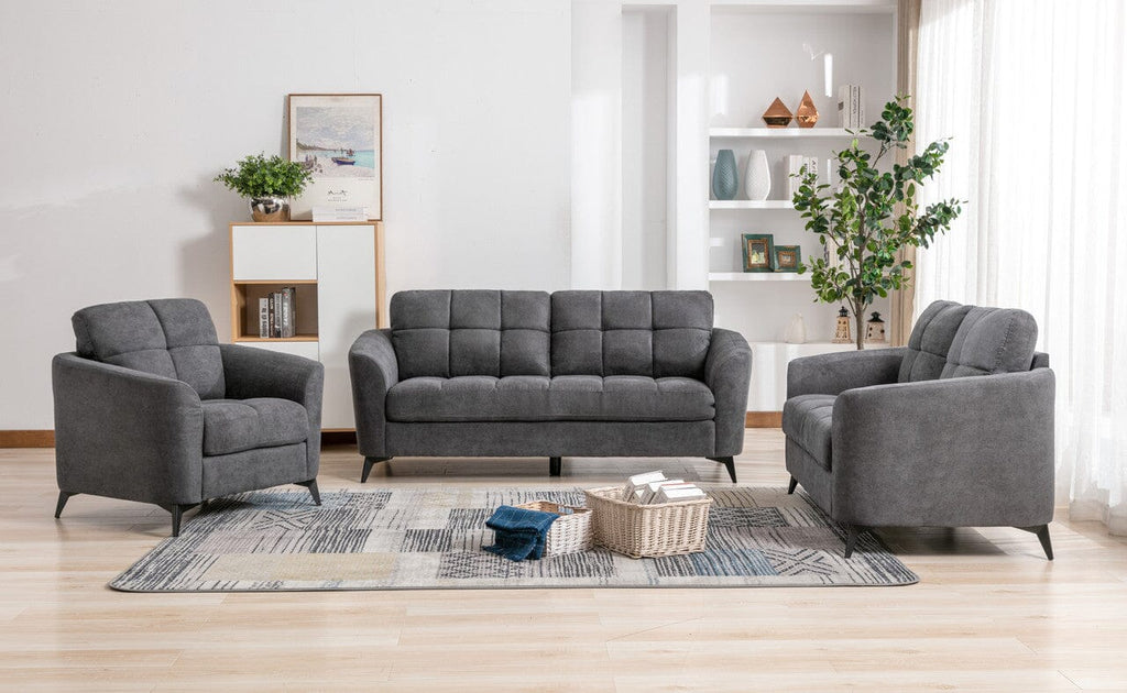 Callie Gray Woven Fabric Sofa Loveseat Chair Living Room Set
