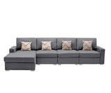 Nolan Gray Linen Fabric 4Pc Reversible Sectional Sofa Chaise with Pillows and Interchangeable Legs