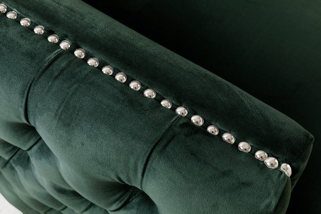Bayberry Green Velvet Sofa with 3 Pillows