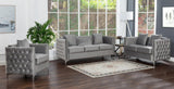 Bayberry Gray Velvet Sofa with 3 Pillows