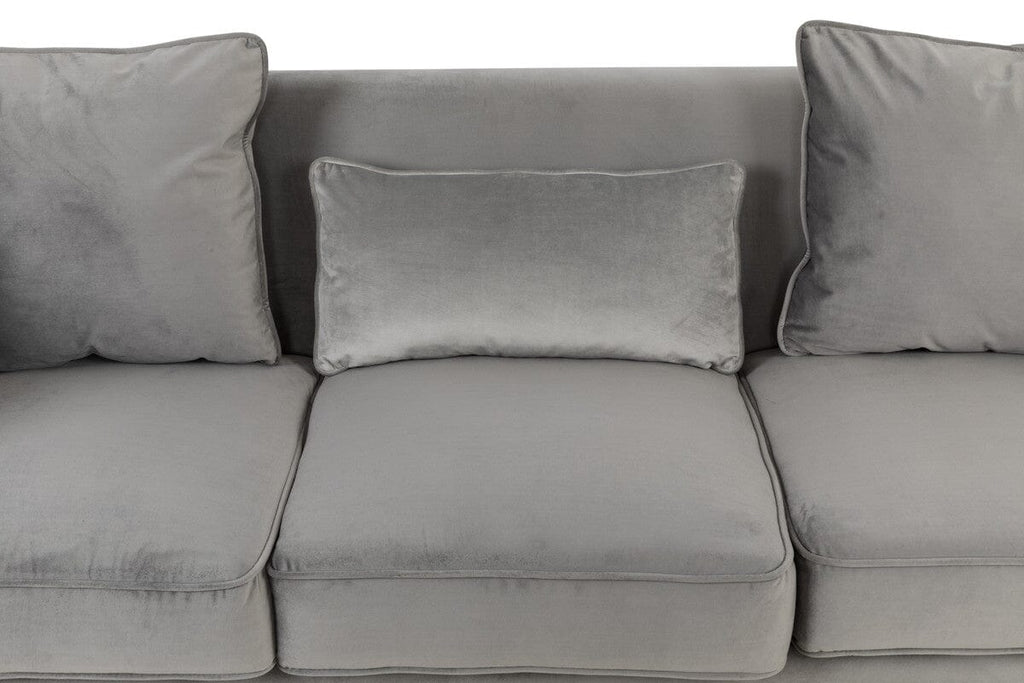 Bayberry Gray Velvet Sofa with 3 Pillows