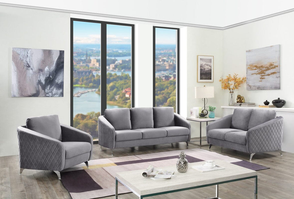 Sofia Gray Velvet Modern Chic Sofa Couch